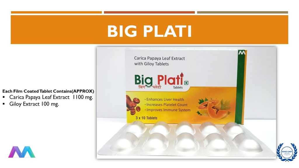 Carica Papaya Leaf Extract 1100 mg + Giloy Extract 100 mg | Tablet