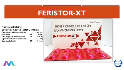 Ferrous Ascorbate 100mg + Folic Acid 1.5mg + Zinc Sulphate 61.8mg eq. to Zinc 22.5 mg + Cyanocobalamin 15mcg | Tablet