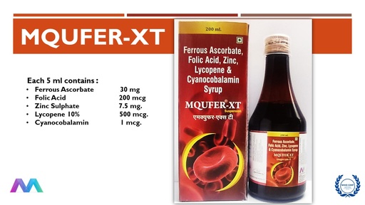 Ferrous Ascorbate 30 mg + Folic Acid 200 mcg + Zinc Sulphate 7.5 mg + Lycopene 10% 500 mcg + Cyanocobalamin 1 mcg | Syrup