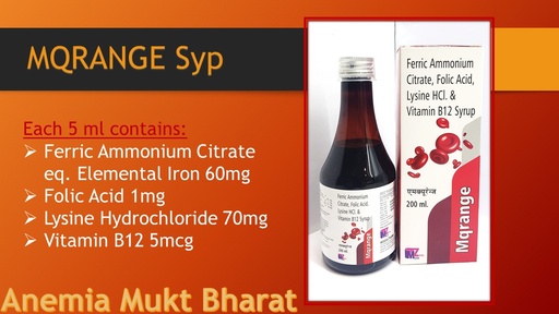 Ferric Ammonium Citrate 12 mg + L-Lysine 10 mg + Zinc 1 mg + L-Arginine 0.250 mg + Folic Acid 200 mcg + Cyanocobalamin 1 mcg | Syrup