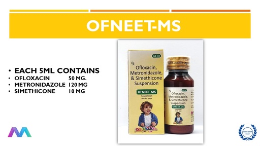 Ofloxacin 50 mg, Metronidazole 120 mg and Simethicone 10 mg per 5 ml | Suspension