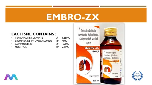 Terbutaline 1.25 Mg + Bromhexine 4 Mg + Guaifenesin 50 Mg + Menthol 2.5 Mg / 5 Ml | Syrup