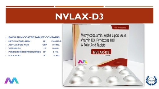 Alpha Lipolic Acid 100mg, Vitamin D3 1000IU, Folic Acid 1.5mg, Pyridoxine 3mg and Methylcobalamin1500mcg | Tablets