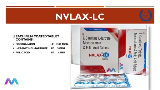 Methylcobalamin 1500mcg, L- Carnitine L- Tartrate 500mg and Folic Acid 1.5mg | Tablets